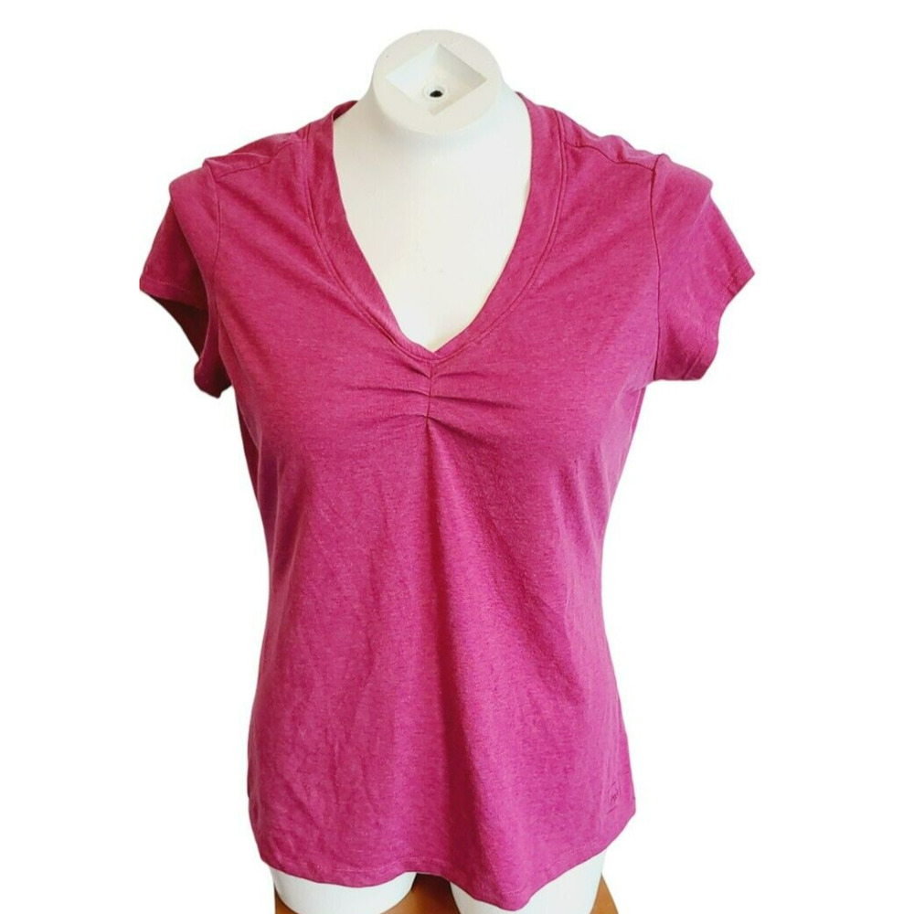 REI Womens Medium Pink Ruched V-Neck Short Sleeve Active T-Shirt RN37249